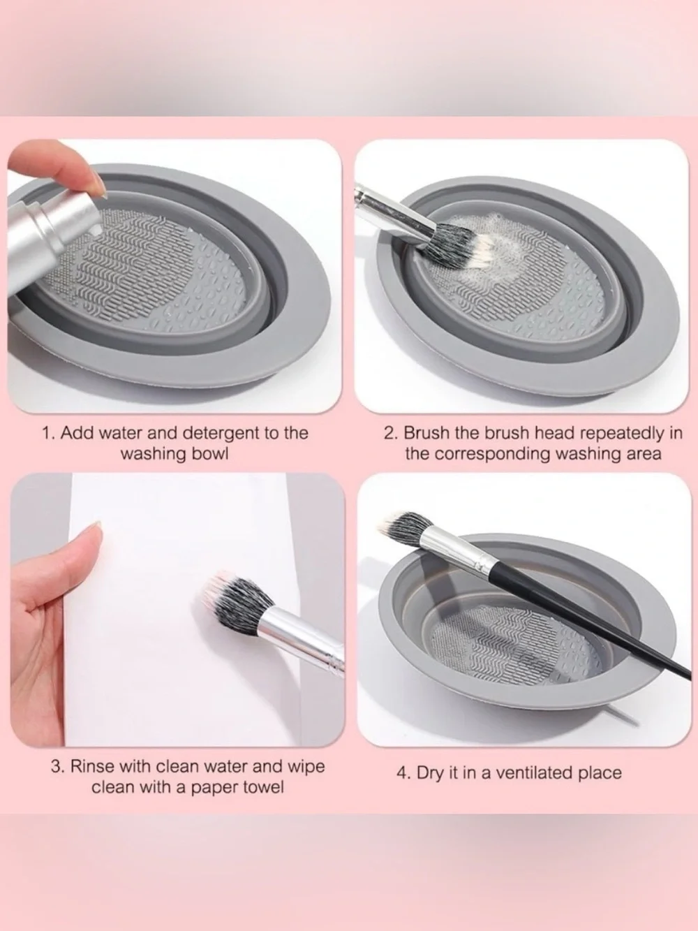 💞 New Gray Collapsible Makeup Brush & Sponge Cleaning Bowl